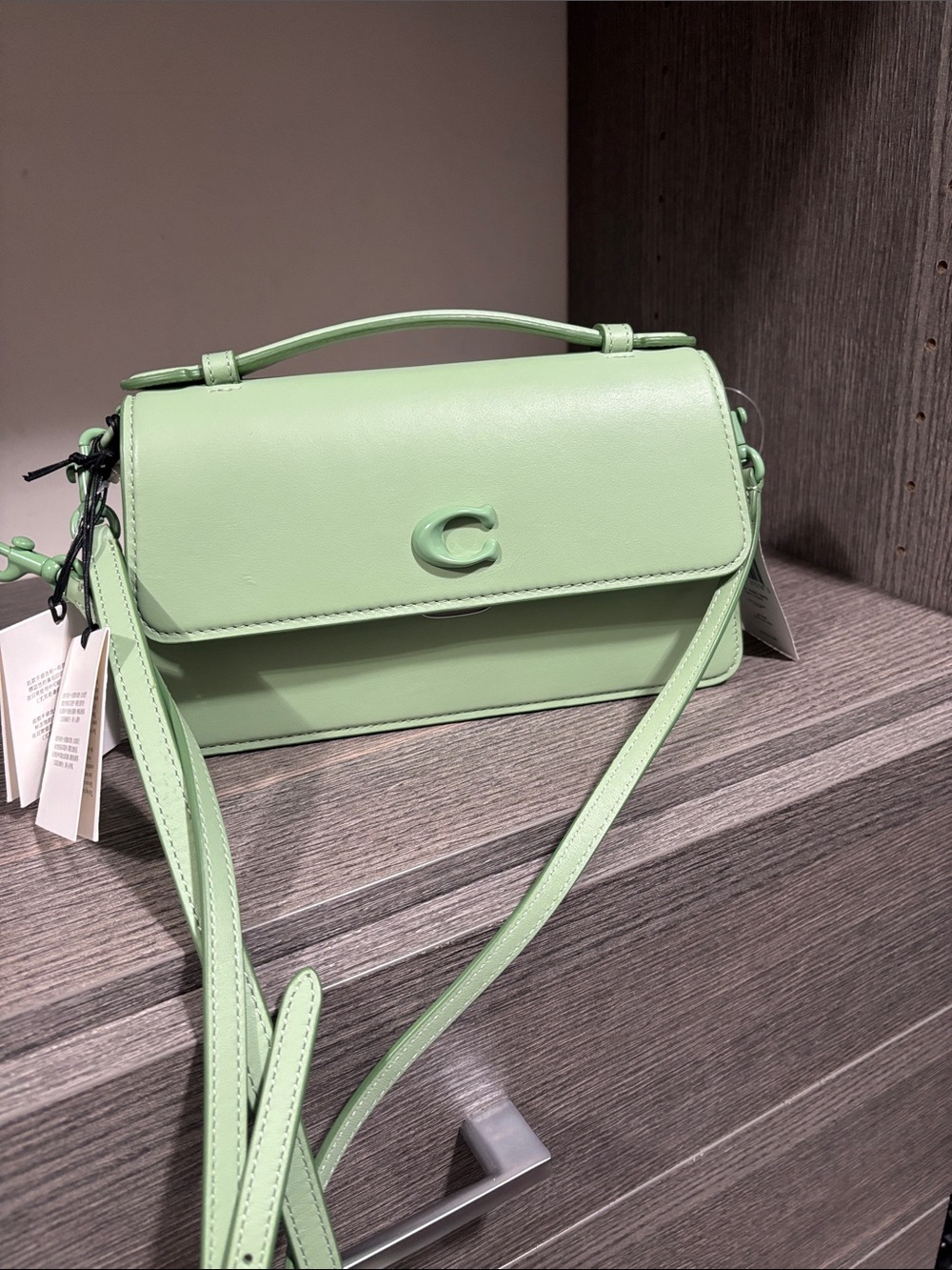 NWT Coach Juno in Pale Pistachio Leather Crossbody